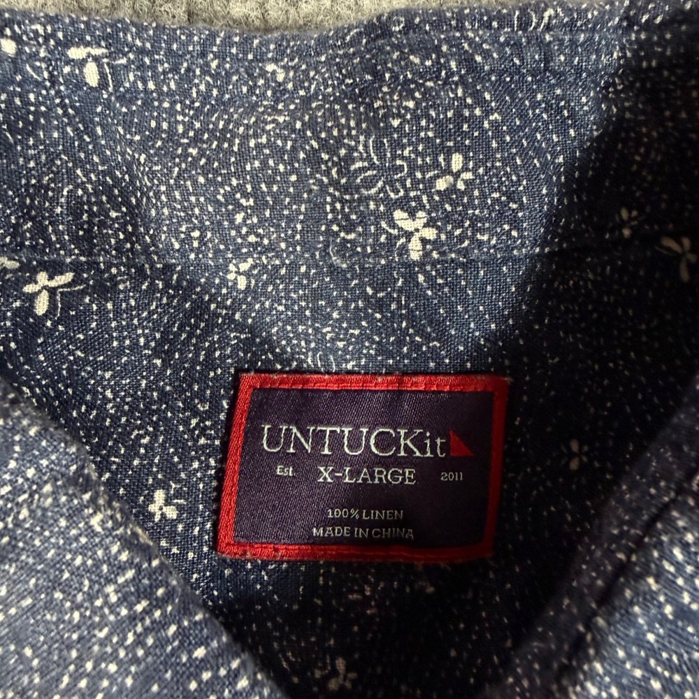 UNTUCKit Hopper-SS Shirt Mens XL Navy 100% Linen Floral Short Sleeve EUC - Picture 2 of 11